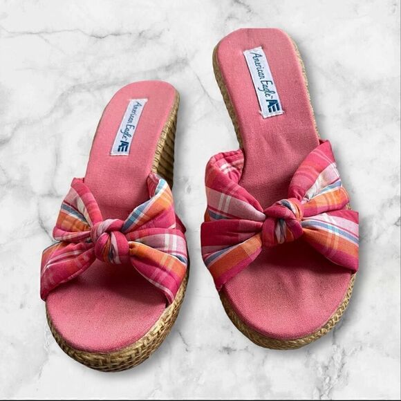 American Eagle Women’s Pink Multicolor Wedge Sandal Size 8 - Picture 1 of 10